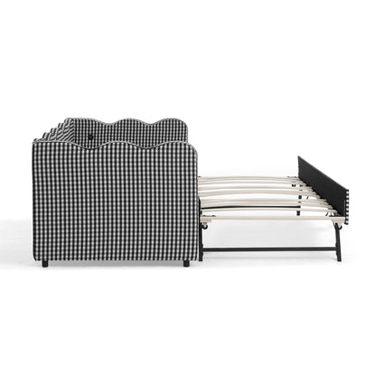 Cozy Gingham Daybed with Trundle Twin Size Sofa Bed