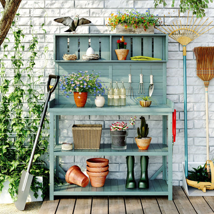 TOPMAX 65" Large Wooden Farmhouse Rustic Outdoor Potting Bench Table