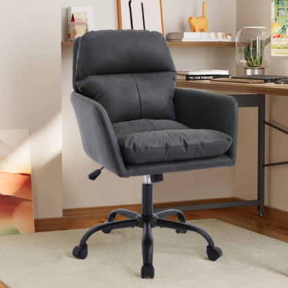 Adjustable Office Chair, Ergonomic Swivel Chair Leather - Black