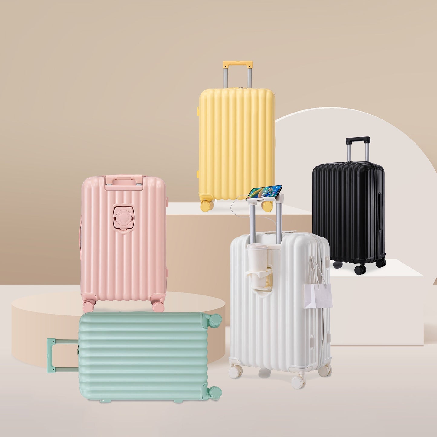 20/24/28 ABS Spinner Wheel Luggage Set with USB Port & Cup Holder