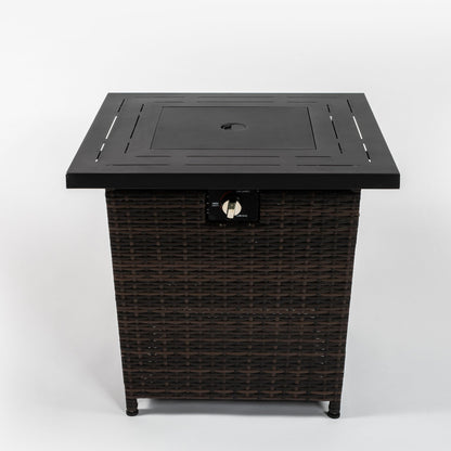 28-Inch Black Wicker Outdoor Propane Gas Fire Pit Table with Steel Top