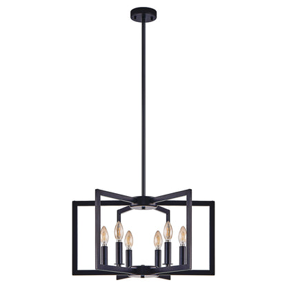 22' Modern Black Geometric 6-Light Chandelier – Industrial Metal Pendant Light Fixture for Living Room, Dining Room, or Kitchen (Bulb Not Included)