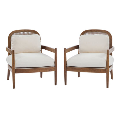 Elliston Rattan Backrest Solid Wood Accent Chair with Cushions - Set of 2