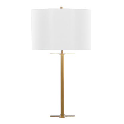 Cosmo 28" Glam Metal Table Lamp in Antique Brass and White Linen