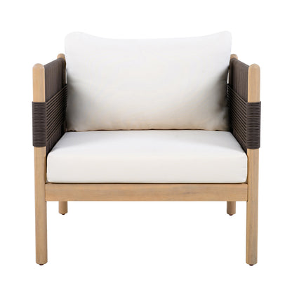 Outdoor Acacia Club Chairs (Set of 2) with Diamond-Pattern Black Rope, Light Teak Finish