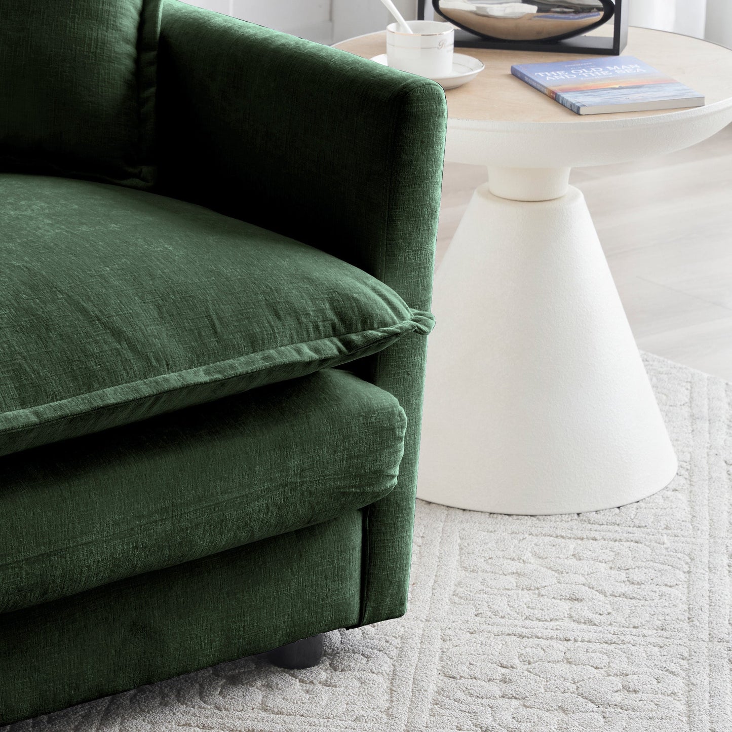 2-Piece Upholstered Sectional Sofa Set in Green Chenille