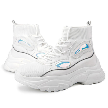 Thick bottom increase shoes couple high help flying woven white shoes platform shoes