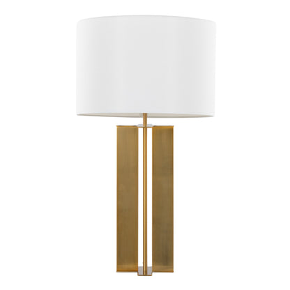 Cosmo 28" Glam Metal Table Lamp in Antique Brass and White Linen