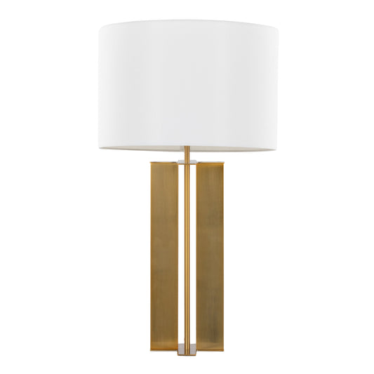 Cosmo 28" Glam Metal Table Lamp in Antique Brass and White Linen