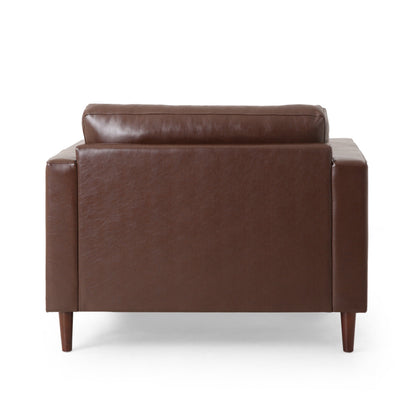 Sophisticated Club Chair with Dark Brown Faux Leather and Birch Wood