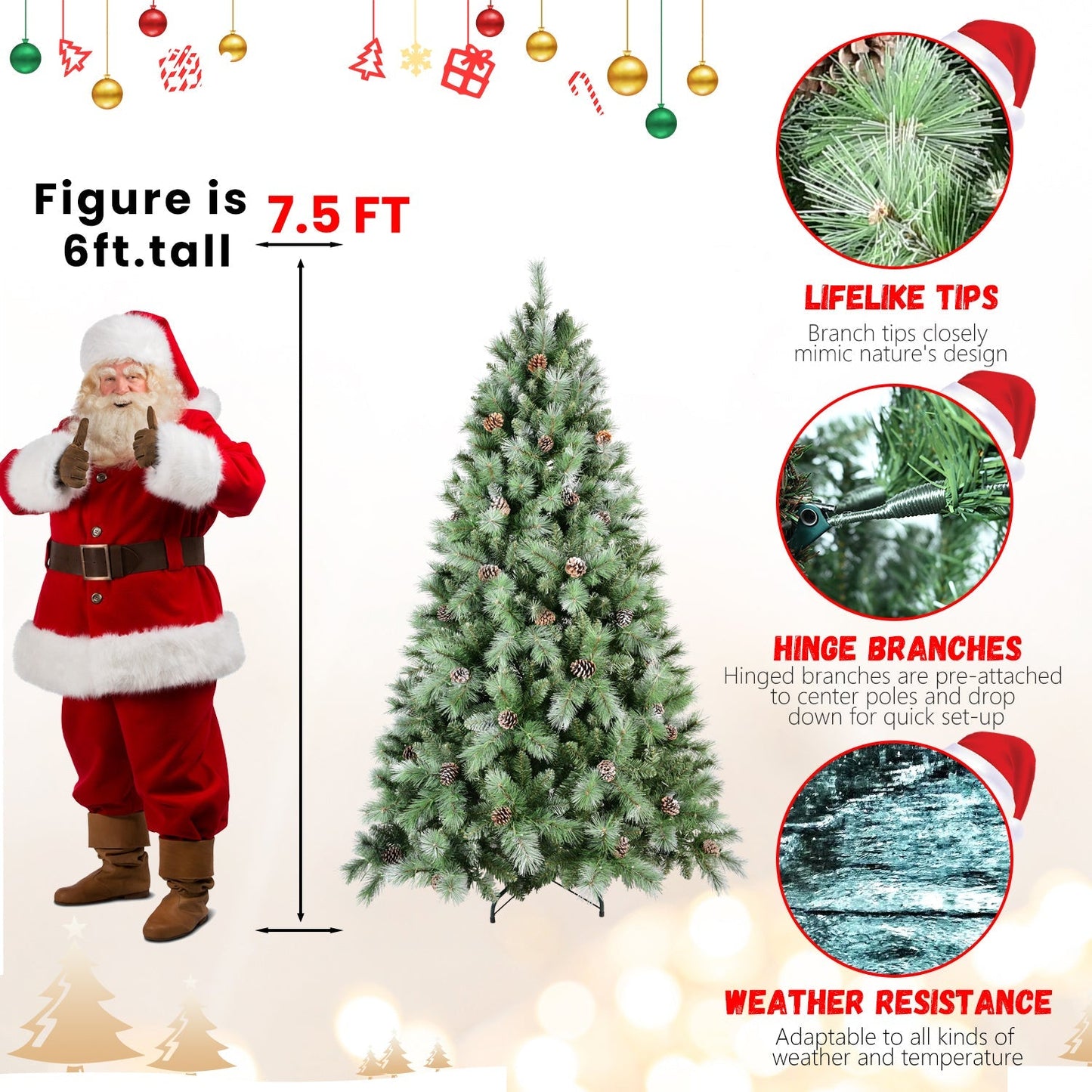 8 Ft The Full-Bodied Pre-Decorated Pinecone Christmas Tree