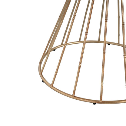 Hollow Edge Retro Art Pine Side Table with Antique Gold and Natural Color