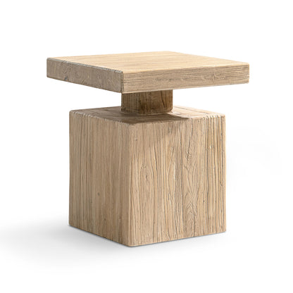 Calder 18' Solid Square Reclaimed Elm Block Plinth Side Table, Heritage Light Natural Brown