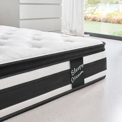 Full Size Hybrid Mattress Breathable Cool Knitted Fabric Cover Soft Memory Foam Individual Pocket Spring CetriPUR-US