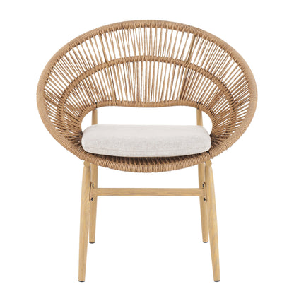 Cyril Outdoor Wicker Papasan Style Dining Chair with Teak Finished Legs - Set of 2