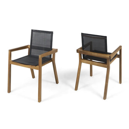 Belfast Dining Chair with Acacia Wood Frame and Mesh Seating (Set of 2)