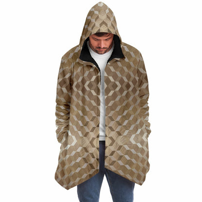 Gold Cube Cuddle Cloak | Unisex Minky Sherpa Lined Hooded Coat | Women and Mens Festival Coat | Mountain Fashion