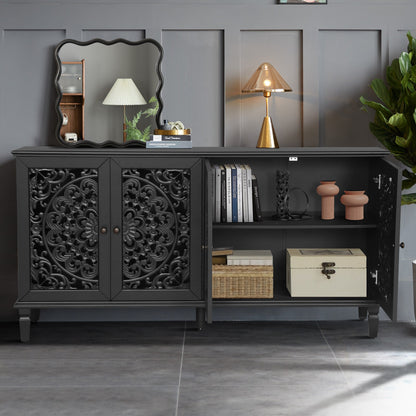 60" Antique Buffet Cabinet with Floral Carvings
