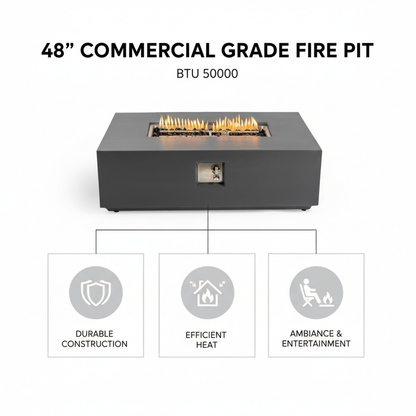 Volon Modern Rectangular Fire Pit Table in Light Gray