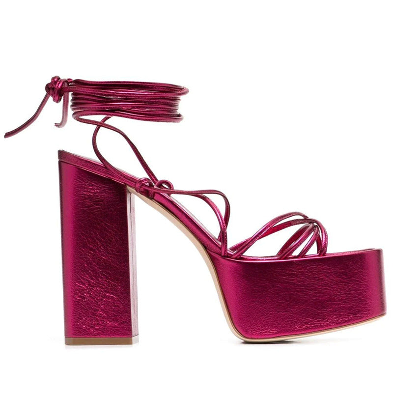 Ladies' High-Heeled Strappy Round-Toe Platform Sandals