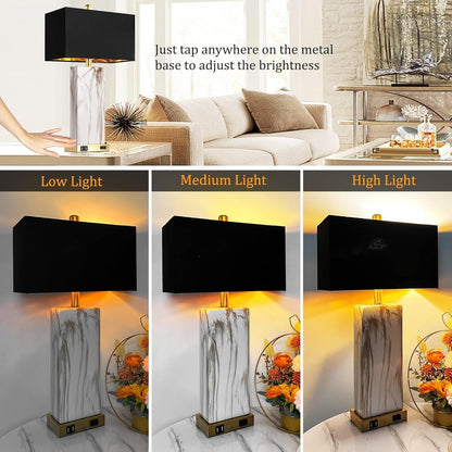 Touch Control Table Lamps Set of 2 with USB Ports and AC Outlet