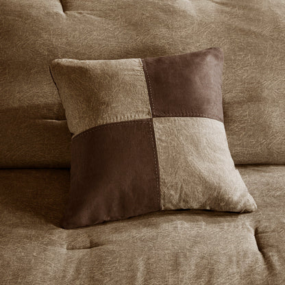 7 Piece Faux Suede Comforter Set Brown Queen
