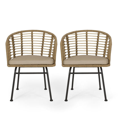 Randy Modern Wicker Chair With Water Resistant Cushions - Brown / Beige