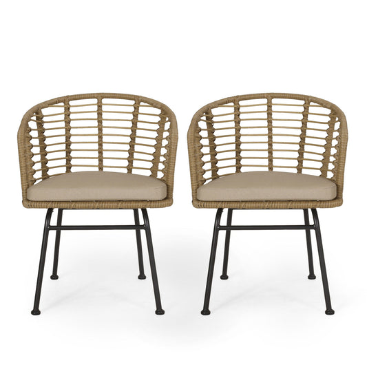 Randy Modern Wicker Chair With Water Resistant Cushions - Brown / Beige