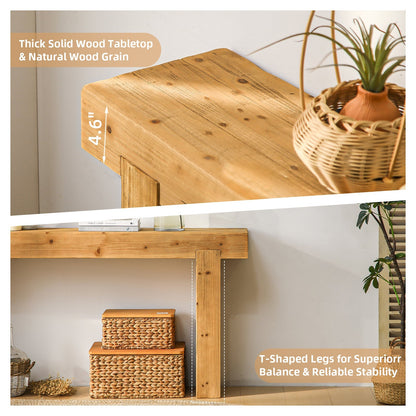 63" Solid Wood Console Table – Rustic Farmhouse Sofa Table