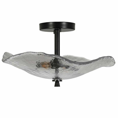 Ceiling Light Fixtures Flush Mount Indoor Outdoor Ceiling Light with Water Ripple Glass Shade (Black)