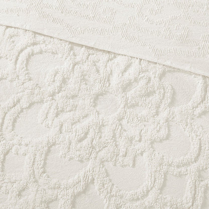Tufted Cotton Chenille Medallion Fringe Coverlet Mini Set - Off-White
