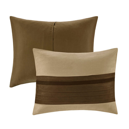 7 PC Pieced Faux Suede Comforter Set Natural Cal King