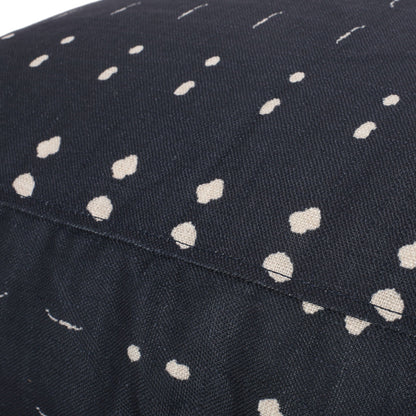 Dalm Fabric Square Pouf Ottoman with Polystyrene Beads Filling - Dark Blue / White