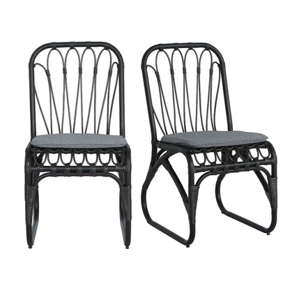 Outdoor Wicker Dining Chairs with Washable Cushion (Set of 2)