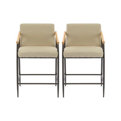 Mid Century Modern Counter Stool Set With Espresso Metal Frame - Khaki