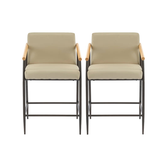 Mid Century Modern Counter Stool Set With Espresso Metal Frame - Khaki