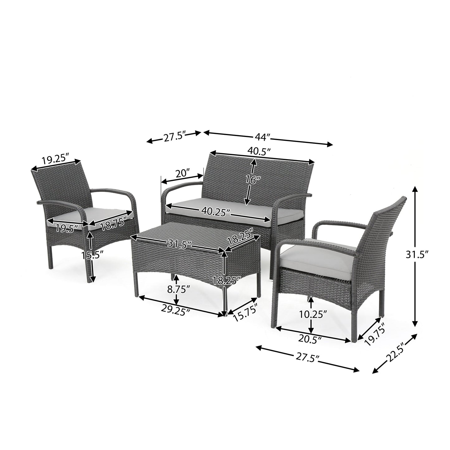 Cordoba KD Wicker 4 Piece Chat Set