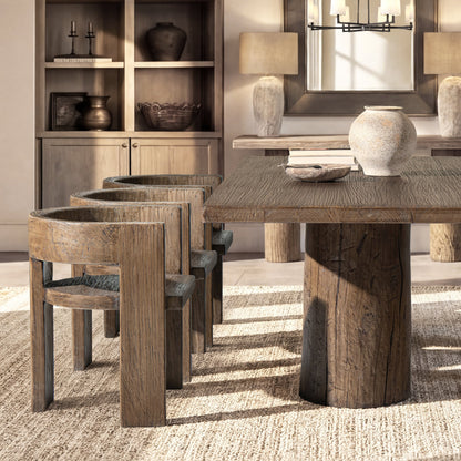 Soren Solid Reclaimed Elm Sculptural Accent Curved Dining Chair, Heritage Medium-Dark Brown