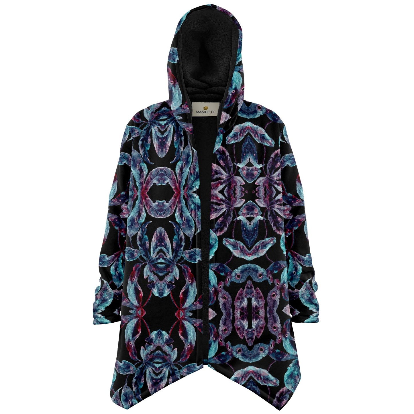 Dark Tropics Cuddle Cloak | Unisex Minky Sherpa Lined Hooded Coat | Women and Mens Festival Coat | Mountain Fashion