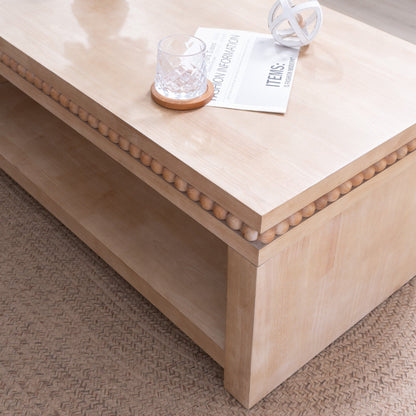 Modern Wood Coffee Table with Beaded Trim – 47" Rectangular