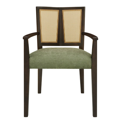 Mid Century Modern Arm Dining Chair Set with Rattan Backrest