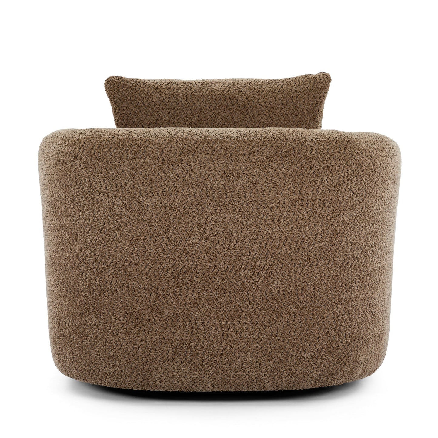 Chenille Upholstered 360° Swivel Chair with Throw Pillow, Dark Brown