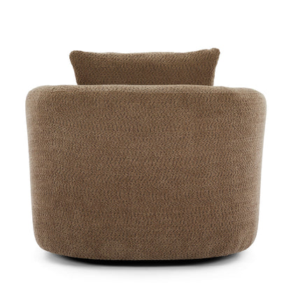 Chenille Upholstered 360° Swivel Chair with Throw Pillow, Dark Brown