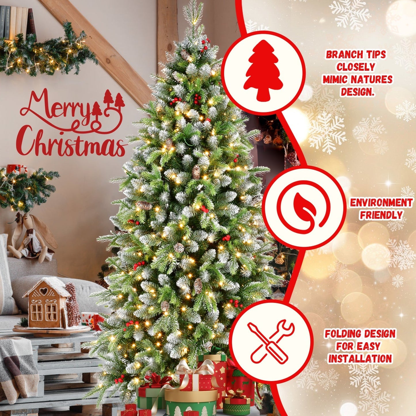6ft Pre-Lit Artificial Christmas Tree with 380 Warm White LED Lights