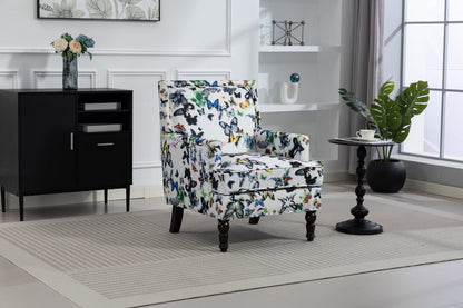 Upholstered Accent Chair, Vintage Armchair with Linen Fabric and Nailhead Trim