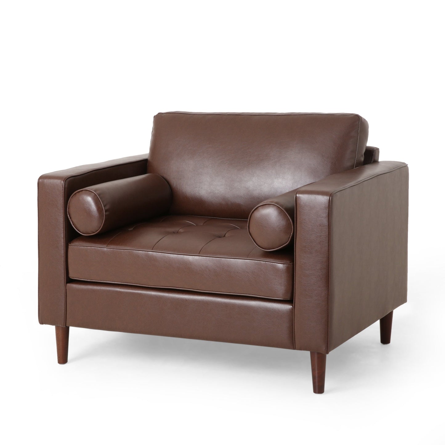 Sophisticated Club Chair with Dark Brown Faux Leather and Birch Wood