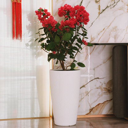 Set of 2 Faux Rattan Tall Planters with Automatic Watering System