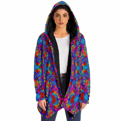 Tie Dye Dancing Skeleton Cuddle Cloak | Grateful Dead | Minky Sherpa Lined Coat with Hood, Zipper and Pockets | Women and Mens Festival Coat | Mountain Fashion