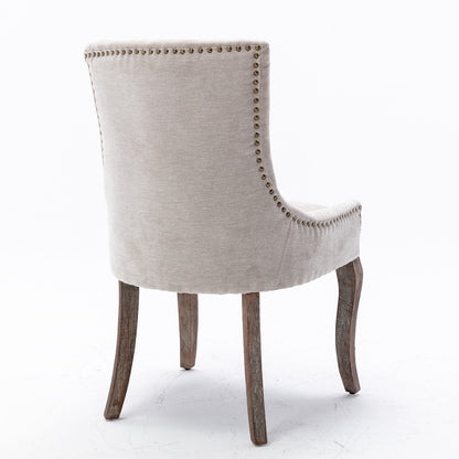 A&A Furniture Ultra Side Dining Chair with Thickened Fabric and Bronze Nail Head, Beige, Set of 2