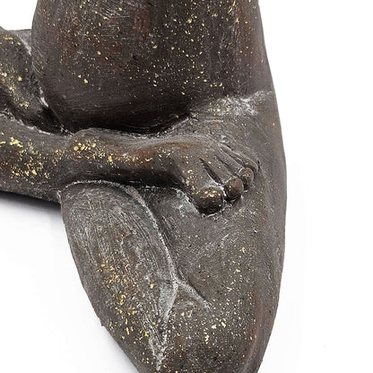 11.5x6.5x15 Brown Magnesium Yoga Frog Figurine in Namaste Pose with Gold Accents